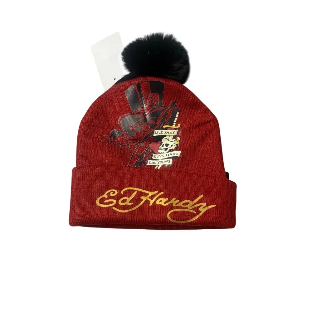Ed Hardy 2 pack winter beanie hats, Red and Black unisex, new with tags